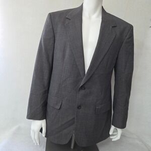 Bill Blass Blazer Mens 42R Grey Micro-Check Pure Wool 2-Button Sport Coat USA